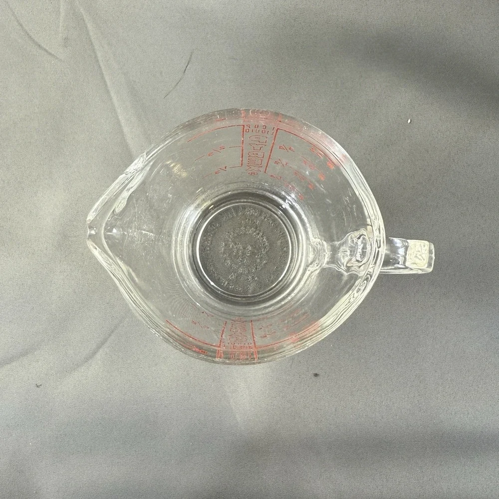 Vintage Pyrex 1 Cup Glass Measuring Cup Red Lettering 8 oz Anchor Hocking USA